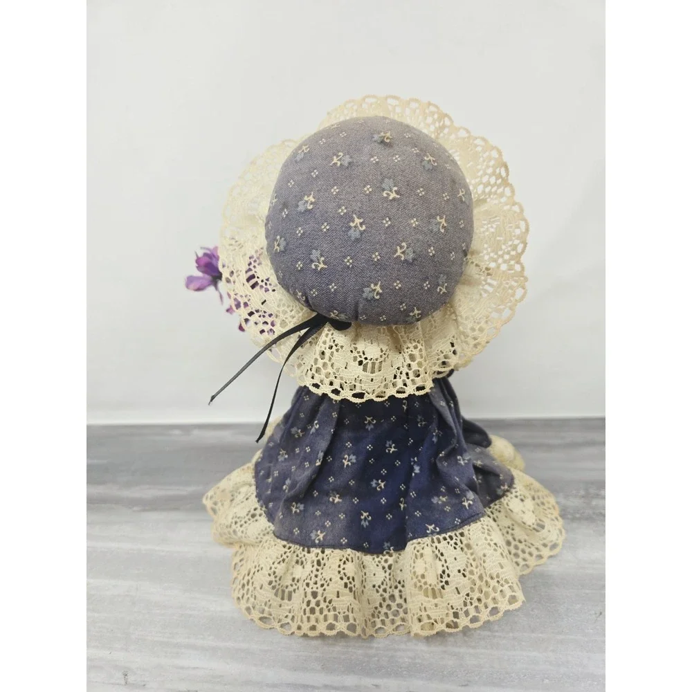 Vintage Hand Crafted Grandma Granny Doll with Lace Dress and Purple Lilac Flower